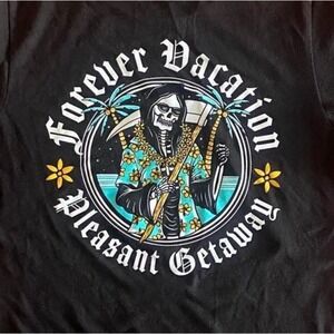 Forever Vacation Grim Reaper T Shirt  Med Pleasant Getaway Goth Humor